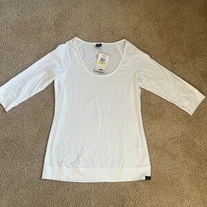 NWT Oakley White 100% Cotton Scoop Neck Long 3/4 Sleeve Tee Top Women's Size M